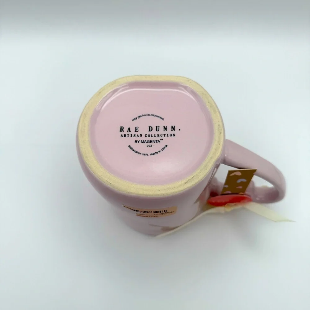 NWT Rae Dunn “You’re My Cup Of Tea” Mug Ceramic Heart-shaped Handle Pink 18 oz